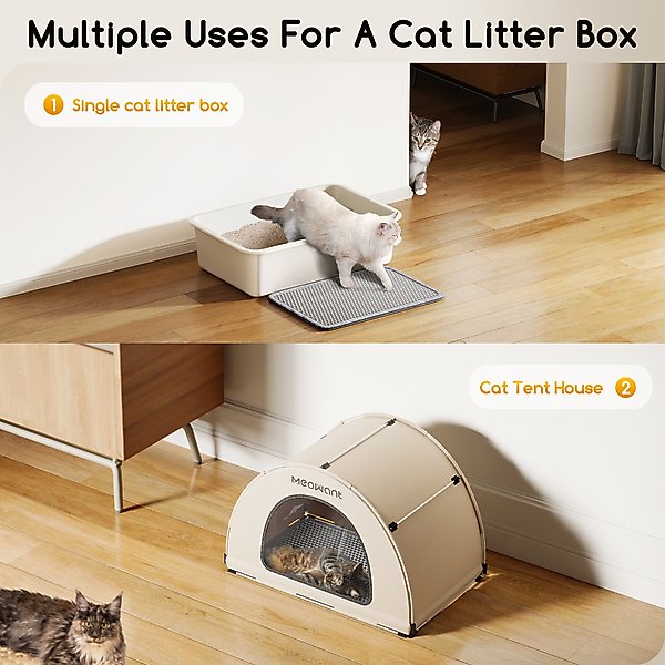 Meowant Stainless Steel High Sided Cat Litter Box with Extendable Scoop, 24.4-in