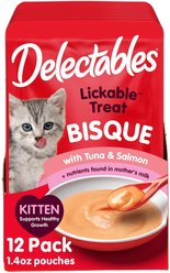 Hartz Delectables Bisque for Kittens, Complete & Balanced Tuna & Salmon Cat Lickable Treats, 1.4-oz, 12 count