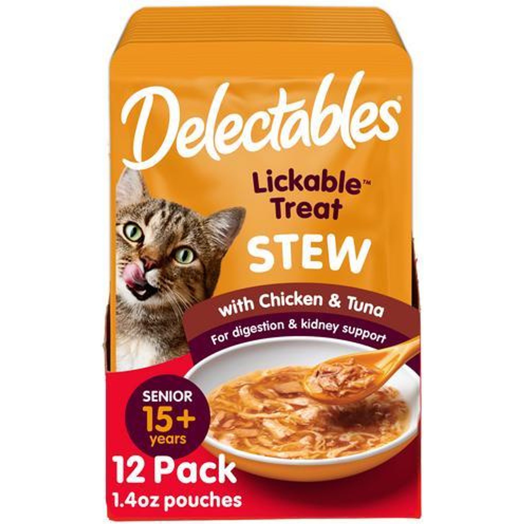 Delectables Stew Senior 15+ Chicken & Tuna Lickable Cat Treats, 1.4-oz, bundle of 48