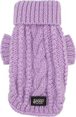 Show full view: Sassy Woof Cable Knit Dog Sweater, Lavender, Large slide 2 of 9