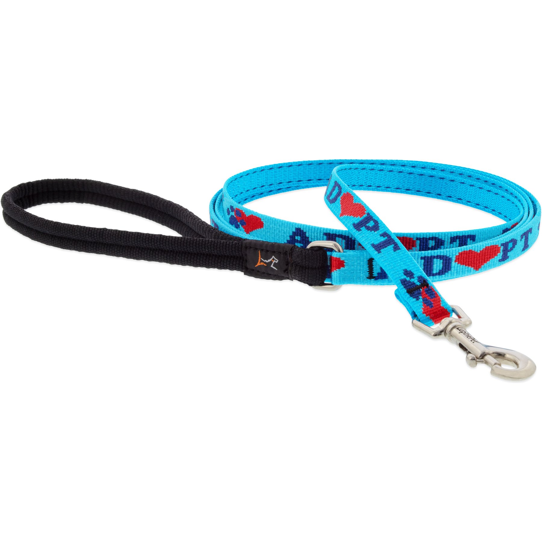 LupinePet Adopt Padded Handle Dog Leash, Regular: 6-ft long, 1/2-in wide