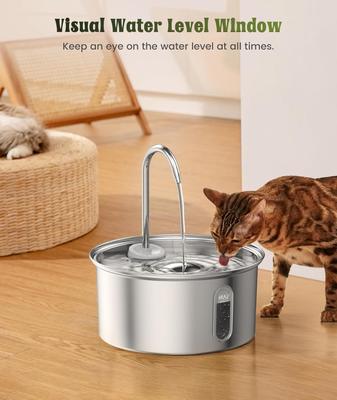 Show full view: Petlipo Stainless Steel Cat Water Fountain with Water Level Window, 3.2-l slide 7 of 10
