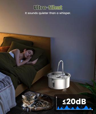 Show full view: Petlipo Stainless Steel Cat Water Fountain with Water Level Window, 3.2-l slide 5 of 10