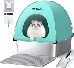 Meowant Stainless Steel High Sided Cat Litter Box with Extendable Scoop, 24.4-in, Green, 89-L