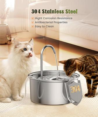 Show full view: Petlipo Stainless Steel Cat Water Fountain with Water Level Window, 3.2-l slide 2 of 10