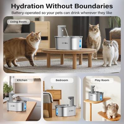 Show full view: Petlipo Cordless Stainless Steel Cat Water Fountain, 3.2-l slide 9 of 10