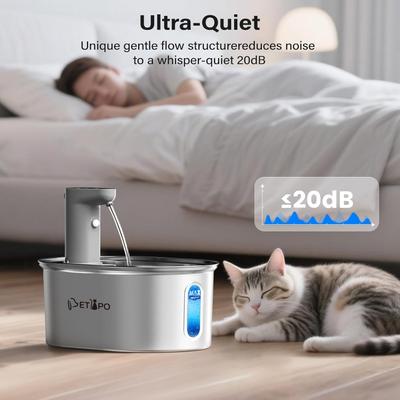 Show full view: Petlipo Cordless Stainless Steel Cat Water Fountain, 3.2-l slide 8 of 10