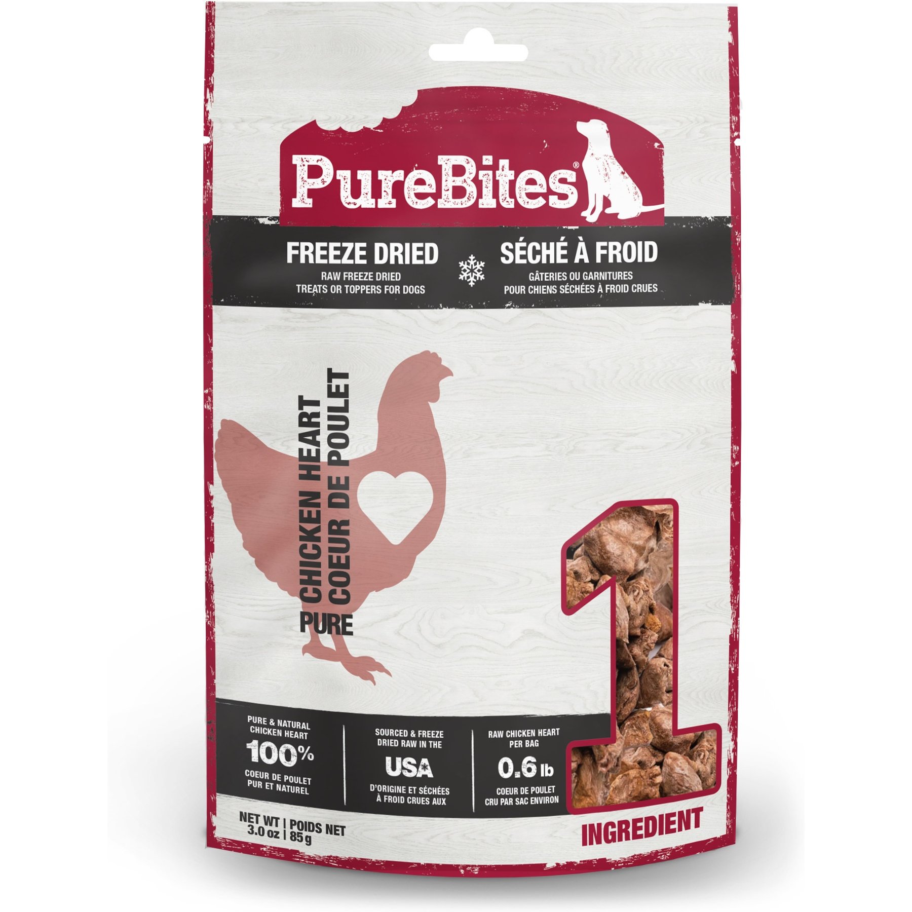 PureBites Freeze-Dried Chicken Heart Dog Treats, 3-oz