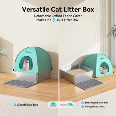 Show full view: Meowant Stainless Steel High Sided Cat Litter Box with Extendable Scoop, 24.4-in, Green, 89-L slide 7 of 8