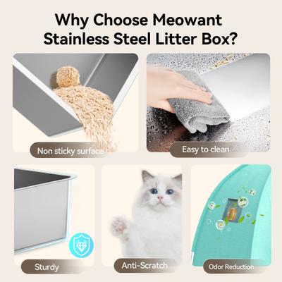 Show full view: Meowant Stainless Steel High Sided Cat Litter Box with Extendable Scoop, 24.4-in, Green, 89-L slide 4 of 8