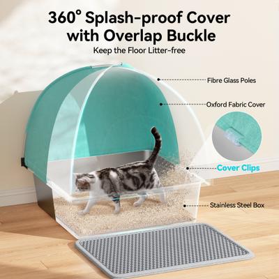 Show full view: Meowant Stainless Steel High Sided Cat Litter Box with Extendable Scoop, 24.4-in, Green, 89-L slide 5 of 8