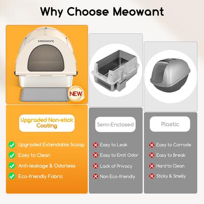 Meowant Stainless Steel High Sided Cat Litter Box with Extendable Scoop, 24.4-in