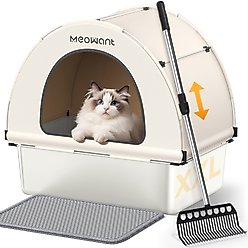 Meowant Stainless Steel High Sided Cat Litter Box with Extendable Scoop, 24.4-in, Yellow, 89-L