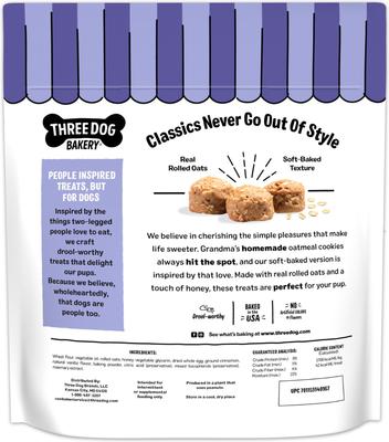 Show full view: Three Dog Bakery Classic Oatmeal Cookie Dog Treats, 24-oz bag slide 3 of 8