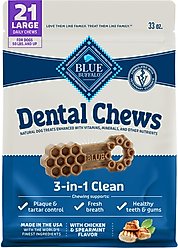 Blue Buffalo Large Natural Chicken & Spearmint Dental Dog Chews Treats, 21 count