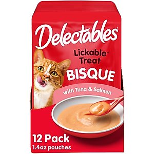 Hartz Delectables Lickable Treat Bisque Tuna & Salmon Lickable Cat Treats, 1.4-oz pouch, 12 count
