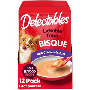 Hartz Delectables Lickable Treat Bisque Non-Seafood Recipe Chicken & Duck Lickable Cat Treats, 1.4-oz, case of 12