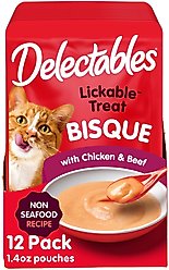 Hartz Delectables Bisque Non-Seafood Recipe Chicken & Beef Lickable Cat Treats, 1.4-oz, case of 12