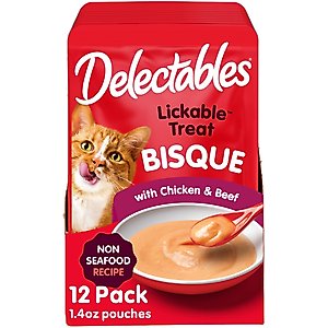 Hartz Delectables Bisque Non-Seafood Recipe Chicken & Beef Lickable Cat Treats, 1.4-oz, case of 12