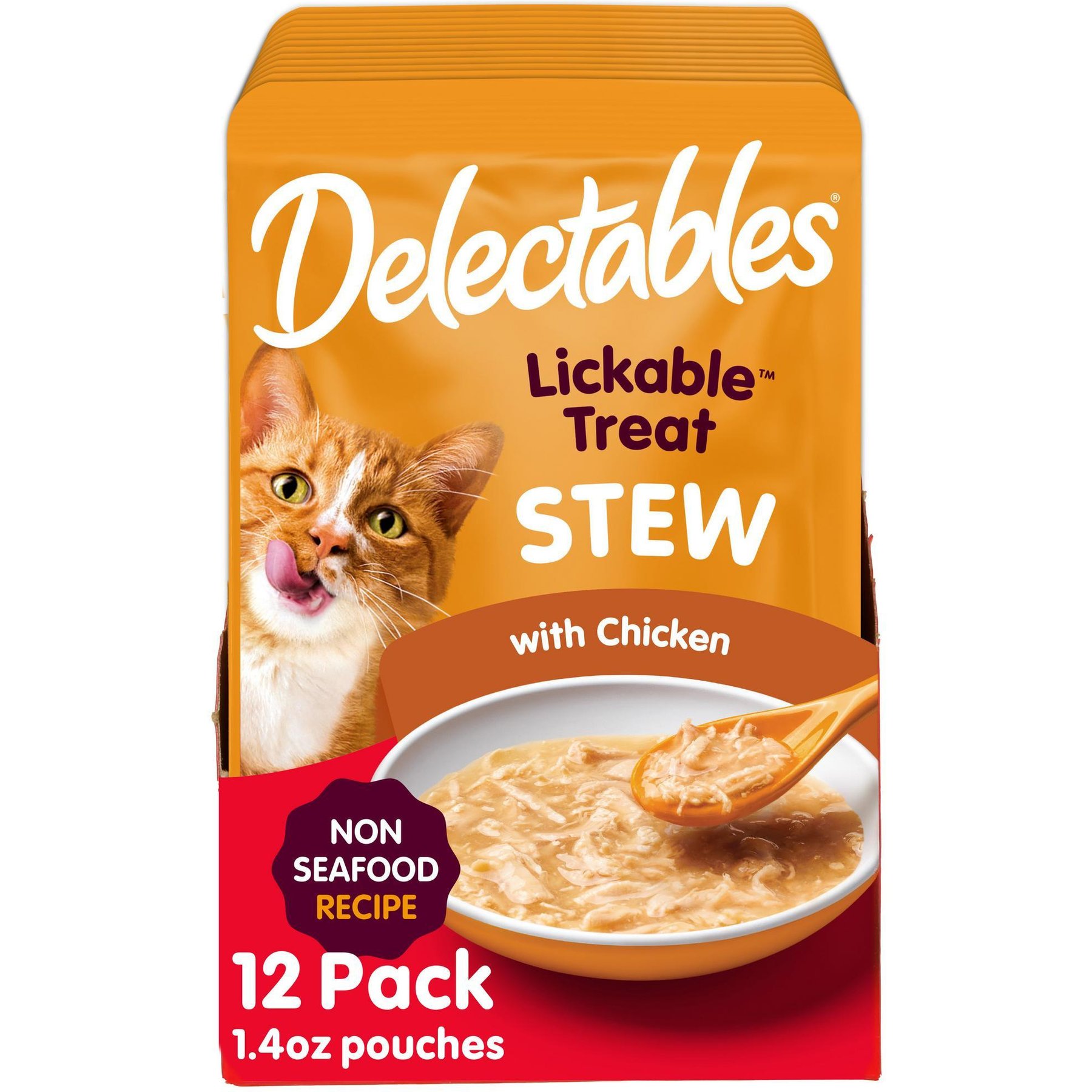 Delectables Stew Non-Seafood Recipe with Chicken Lickable Cat Treats, 1.4-oz pouch, bundle of 48
