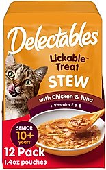 Hartz Delectables Lickable Treat Stew for Senior 10+ Chicken & Tuna Lickable Cat Treats, 1.4-oz, case of 12