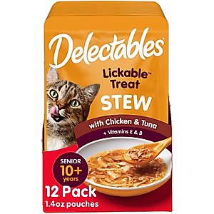 Hartz Delectables Stew Senior 10+ Chicken & Tuna Lickable Cat Treats, 1.4-oz, case of 12