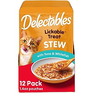 Hartz Delectables Lickable Treat Stew Tuna & Whitefish Lickable Cat Treats, 1.4-oz, case of 12