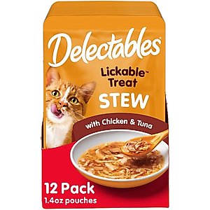 Hartz Delectables Lickable Treat Stew Chicken & Tuna Lickable Cat Treats, 1.4-oz, case of 12