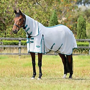 WeatherBeeta Comfitec Zephyr Plus Mesh Combo Neck Horse Fly Sheet, Silver/Teal Green/Stone, 78-in