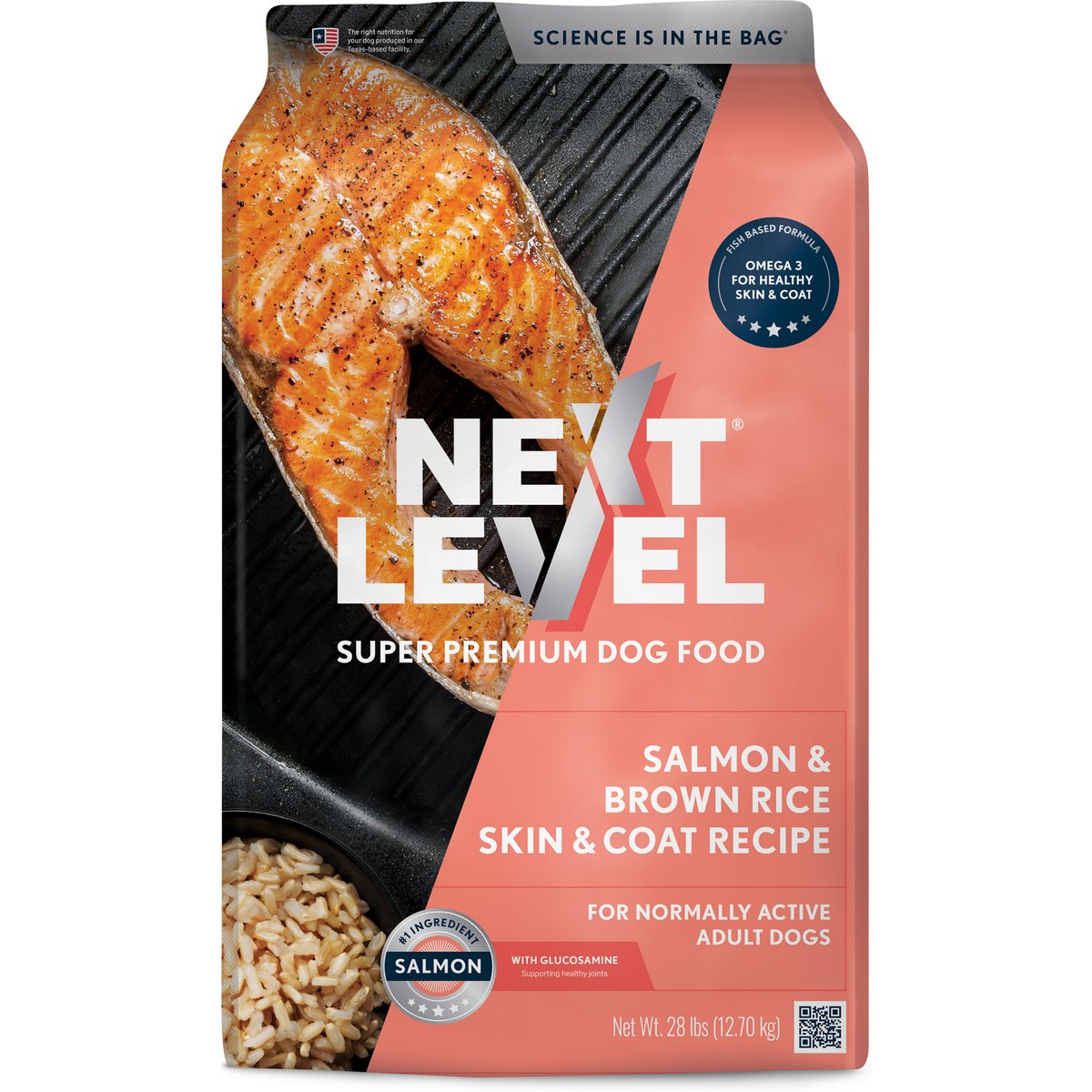 Next Level Super Premium Pet Food Salmon & Brown Rice Skin & Coat Recipe Dry Dog Food, 28-lb bag