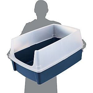 IRIS Open Top Cat Litter Box with Scatter Shield, X-Large, Navy