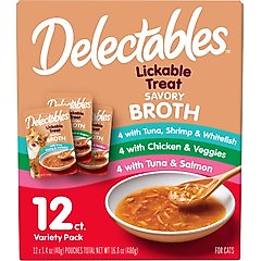 Hartz Delectables Savory Broth Variety Pack Lickable Cat Treats, 1.4-oz pouch, 12 count