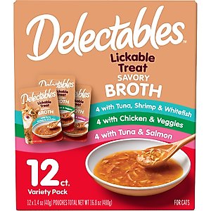 Hartz Delectables Savory Broth Variety Pack Lickable Cat Treats, 1.4-oz pouch, 12 count