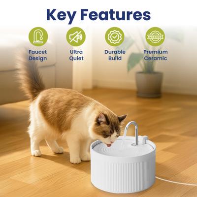 Show full view: PawsPik Ceramic Serenity Faucet Dog & Cat Water Fountain, White, 9-cup slide 2 of 11