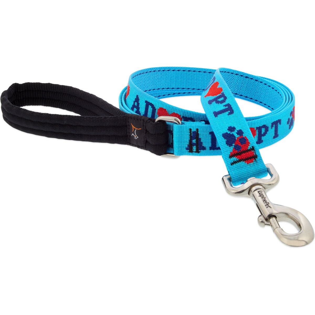 LupinePet Adopt Padded Handle Dog Leash, Regular: 4-ft long, 1-in wide