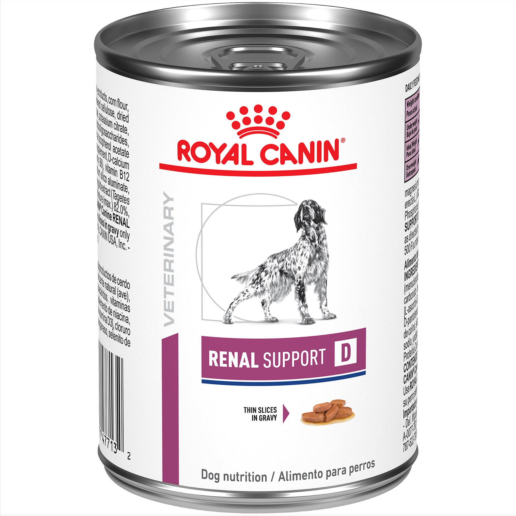 Royal Canin Veterinary Diet Adult Renal Support D Thin Slices in Gravy Canned Dog Food, 13-oz can, case of 24