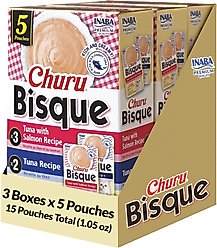 Inaba Churu Bisque for Cats Tuna Variety Pack Lickable Cat Treats, 1.05-oz pouch, 15 count