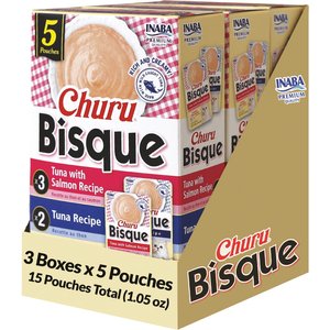 Inaba Churu Bisque for Cats Tuna Variety Pack Lickable Cat Treats, 1.05-oz pouch, 15 count