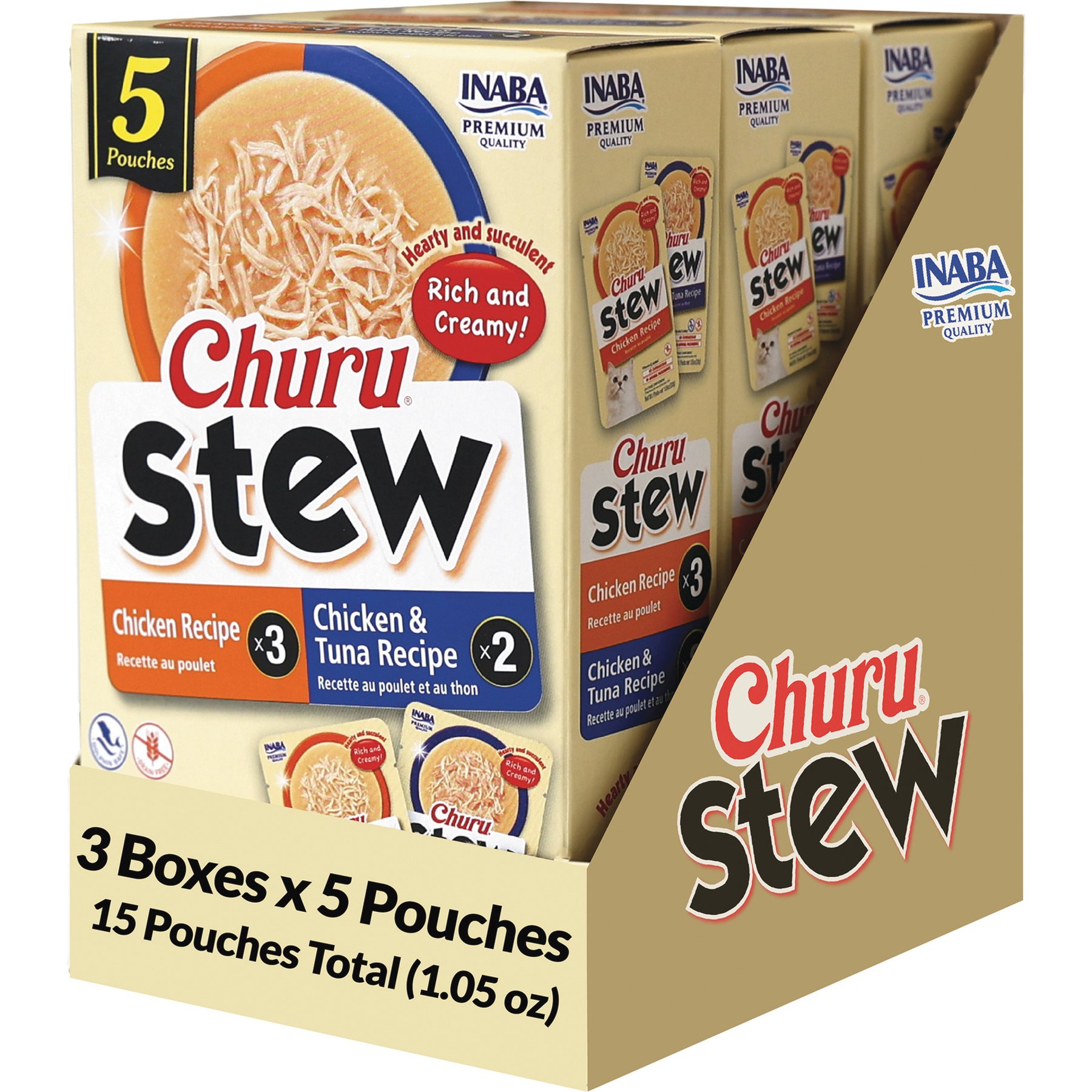 Inaba Churu Stew for Cats Chicken & Tuna Variety Pack Lickable Cat Treats, 1.05-oz pouch, 15 count
