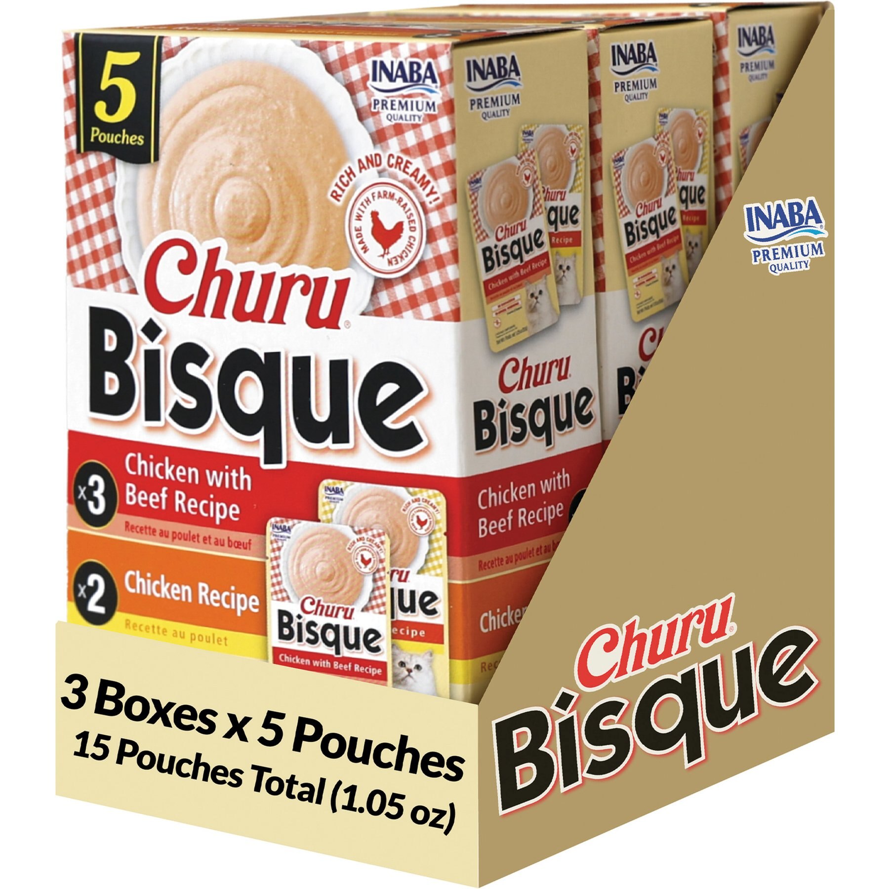 Inaba Churu Bisque for Cats Chicken Variety Pack Lickable Cat Treats, 1.05-oz pouch, 15 count