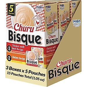 Inaba Churu Bisque for Cats Chicken Variety Pack Lickable Cat Treats, 1.05-oz pouch, 15 count