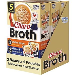 Inaba Churu Broth for Cats Chicken & Tuna Variety Pack Lickable Cat Treats, 1.05-oz pouch, 15 count