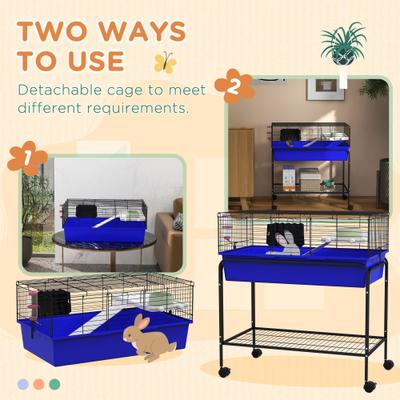 Show full view: PawHut 33-in 2-Story Small Animal Cage with Stand, Blue slide 4 of 9