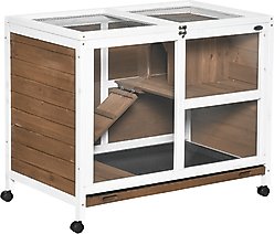PawHut 2 Story Indoor Wooden Rabbit Hutch, Brown