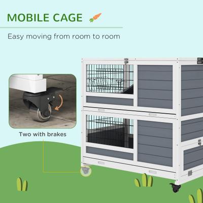 Show full view: PawHut 35.5-in 2-Tier Indoor Rabbit Hutch with Wheels slide 7 of 9