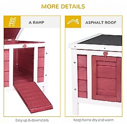 PawHut Wooden Rabbit Hutch with Openable & Waterproof Roof, Red slide 2 of 9