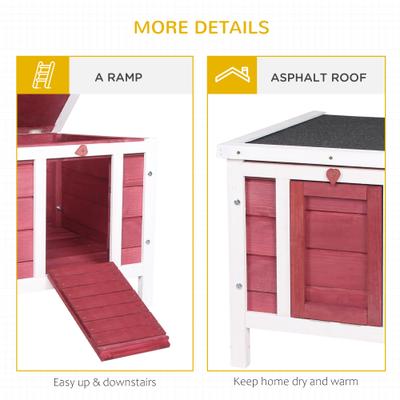 Show full view: PawHut Wooden Rabbit Hutch with Openable & Waterproof Roof, Red slide 6 of 10