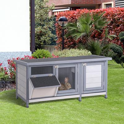 Show full view: PawHut Wooden Indoor/Outdoor Rabbit Hutch with Waterproof Roof slide 2 of 9