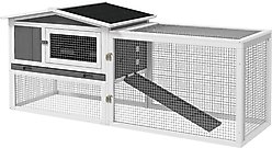 PawHut 61-in 2-Story Indoor/Outdoor Rabbit Hutch, Light Grey