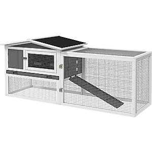 PawHut 61-in 2-Story Indoor/Outdoor Rabbit Hutch, Light Grey